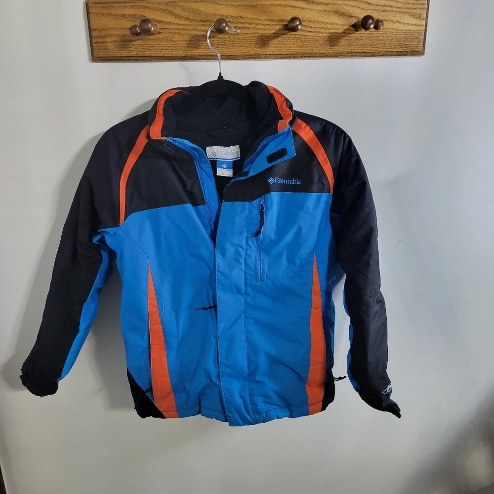 Boy's Columbia Omni-Tech Black and Blue Jacket w Orange Highlights, Size M 10-12